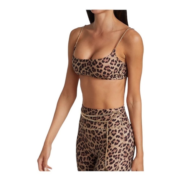 NEW We Wore What Cami Bra Crop Top Chain Straps Brushed Leopard Print - Picture 2 of 8